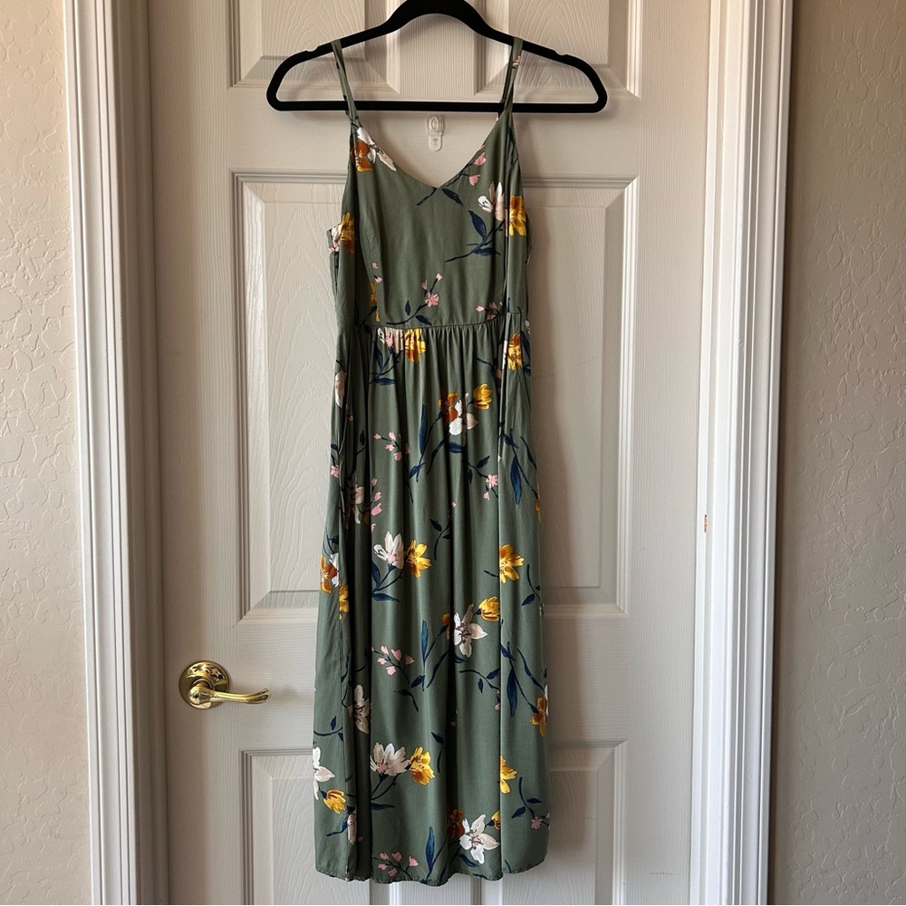 Printed Olive Floral Fit & Flare Cami Midi Dress